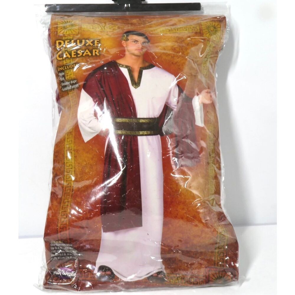 Deluxe Caesar 4pc Costume Fun World Robe Belt Shoulder Drape Gold Wreath Men OS